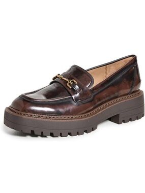 Sam Edelman Laurs Leather Lug-Sole Loafer with Gold Bit in Chestnut